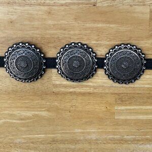 Black Leather large concho belt gold tone medallions with rhinestone Size large